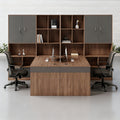 Financial office desk set - executive office desk with high cabinet, two-seat facing configuration for accountants and managers