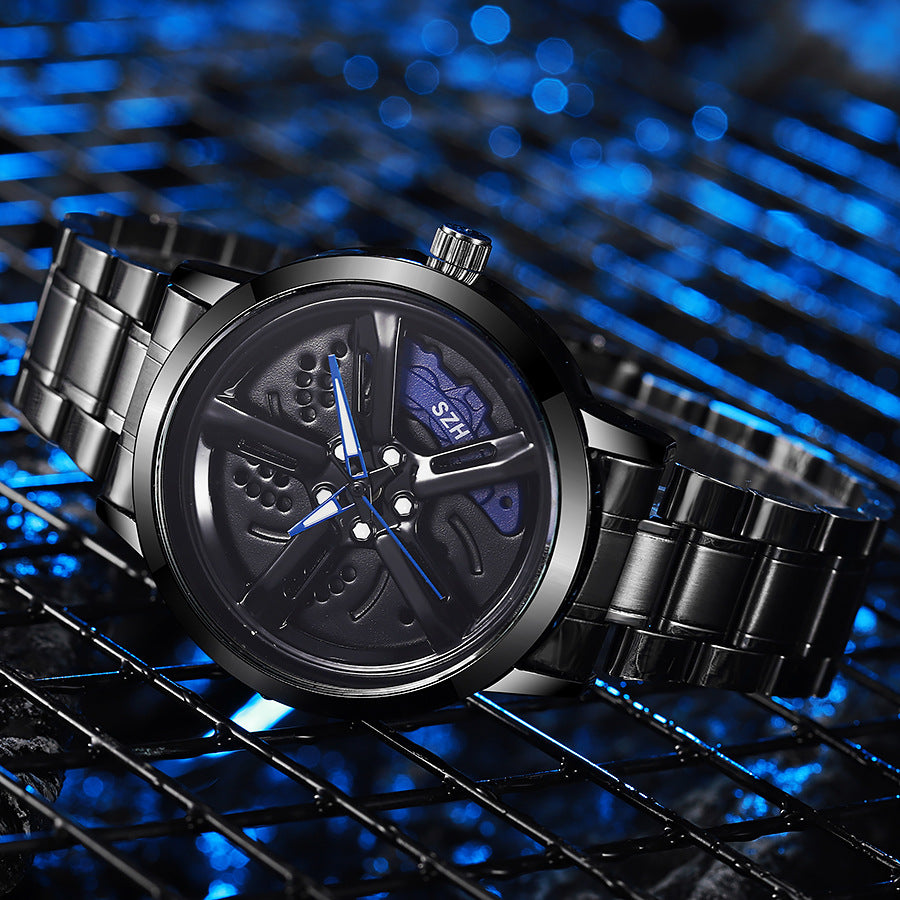 2025 new cross-border watch: sports car wheel hub rotating watch for men - trendy quartz watch with rotating bezel