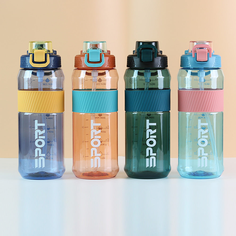 Jingle fitness water bottle - outdoor sports plastic water cup, portable handheld straw cup, large capacity cross-border plastic water bottle