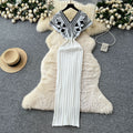 Vintage ethnic print v-neck knit dress - women's summer slim fit, figure-flattering, elegant & chic maxi dress