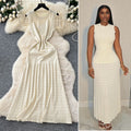 Frenchaccessible luxury celebrity heavy industry beading round neck sleeveless dress women's summer waist elegant knitting vest long skirt