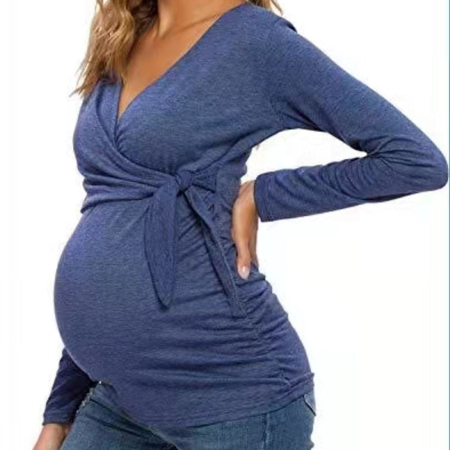fashion trendy mom cross v-neck nursing t-shirt maternity top - in stock, relaxed fit