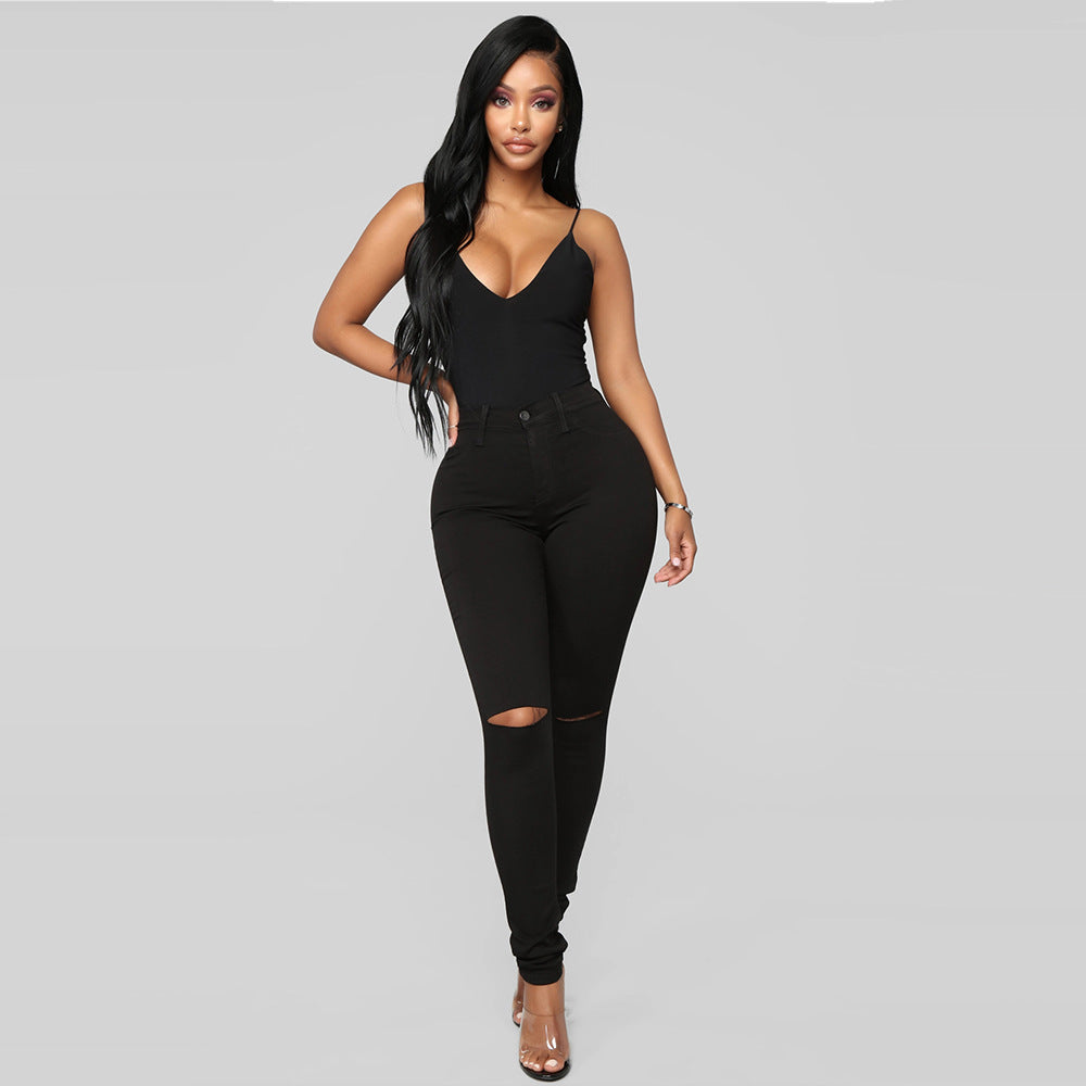 Wish ripped jeans women's sexy tight pants cross-border fashion stretch jeans plus size skinny jeans pants