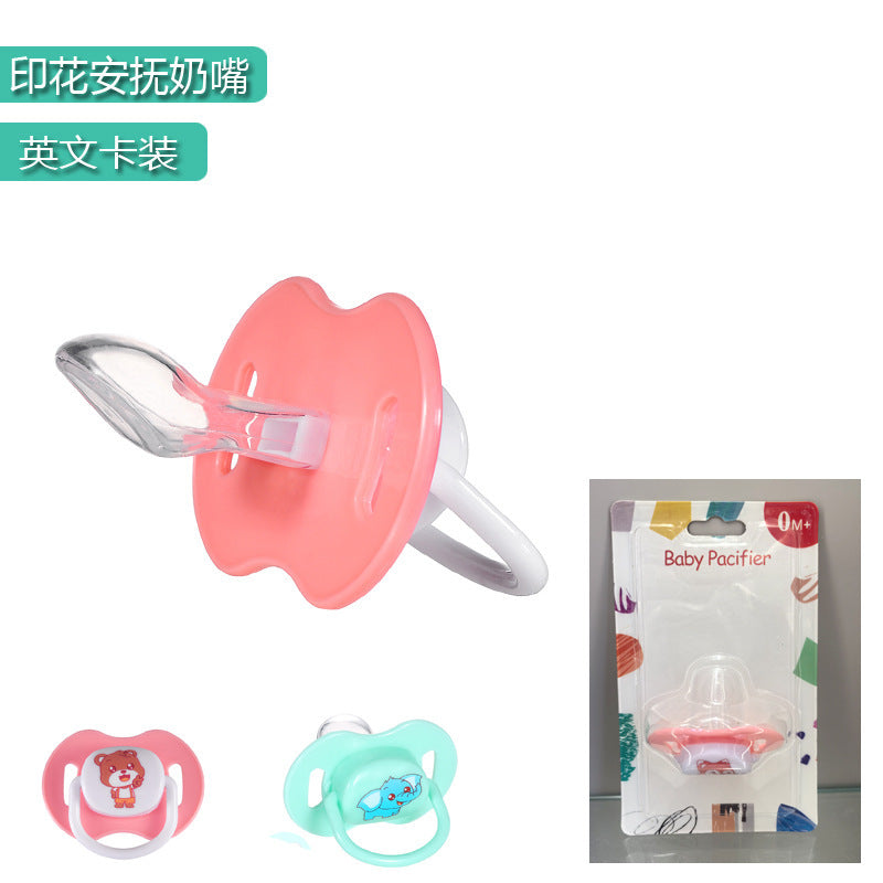 English card pack, baby pacifier cartoon silicone sleeping pacifier, newborn baby pacifier with lid.