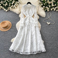 Korean style lace design elegant dress - women's summer long sleeve slim fit a-line dress - chic, professional, and high-end