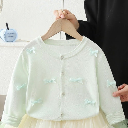 Girls' air conditioning cover-up,  new summer lightweight sun protection cardigan, stylish children's open front outerwear, princess dress set