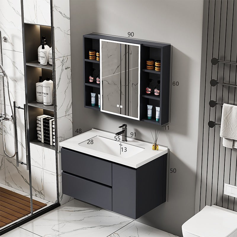 Hotel-style honeycomb aluminum bathroom vanity set with integrated ceramic basin, smart waterproof and moisture-proof washbasin for bathroom use