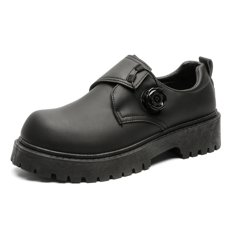 Men's leather dress shoes: spring casual retro chunky platform derby shoes, british style black wide fit trendy shoes
