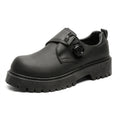 Men's leather dress shoes: spring casual retro chunky platform derby shoes, british style black wide fit trendy shoes