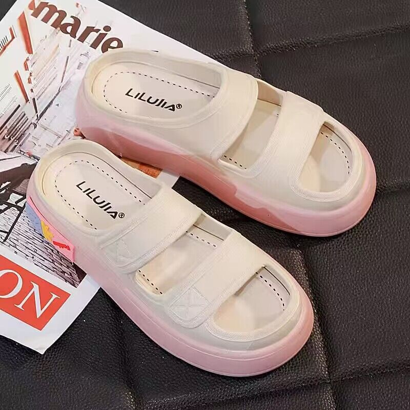 Women's summer slippers 2023 new fairy style sandals, trendy versatile platform slides, cloud-like comfort, thick sole beach shoes