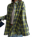 cross-border vintage style versatile turn-down collar loose fit shirt - spring/autumn plaid long sleeve pocket women's blouse
