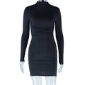Fashion style insexport women's pure color round neck long sleevestopspulloverdress hip skirt trendy women's dress