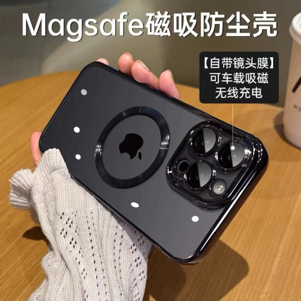 Electroplated magnetic iphone 17 pro max case with clear lens protector, full coverage drop-proof case for iphone 12/11