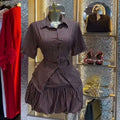 European and american cross-border women's fashion:  summer new collection - striped turn-down collar short-sleeve blouse and tulip skirt set