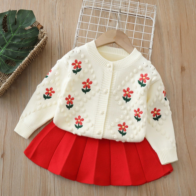 autumn/winter new knitted cardigan two-piece set - girls' outerwear & sweater set