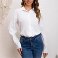 cross-border standard code new  women's original elegant solid color stand collar long sleeve shirt