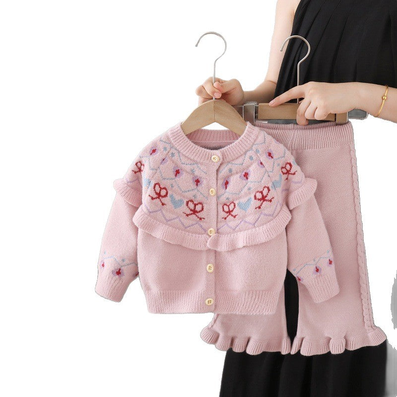 Girls' knit cardigan and sweater set - new autumn  collection - two-piece outfit for little girls
