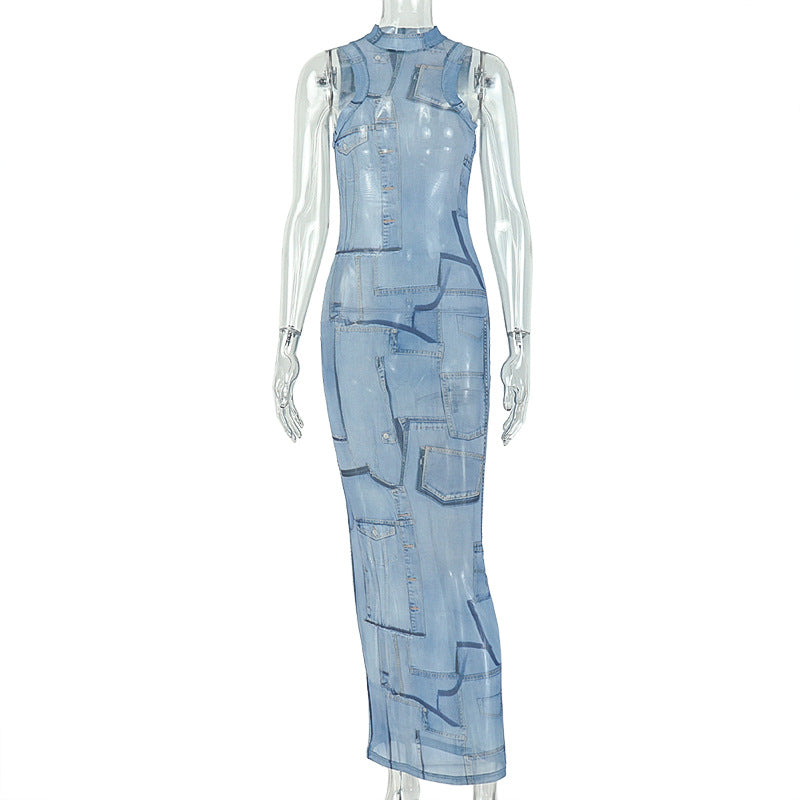 European and american style cross-border women's clothing: sheer, sexy, and fashionable bodycon mini dress - perfect for going out. available on . round neck maxi dress