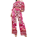 summer new women's clothing: cross-border european and american hot seller - color block retro print off-the-shoulder wide-leg pant set