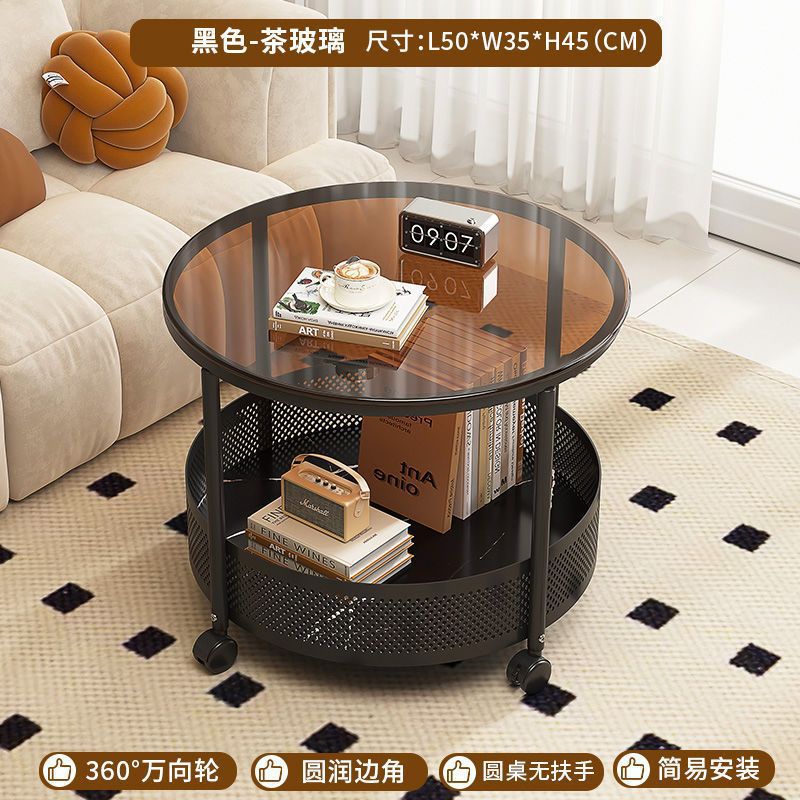 Cream style movable coffee table small apartment living room sofa side cabinet side coffee table simple modern storage trolley