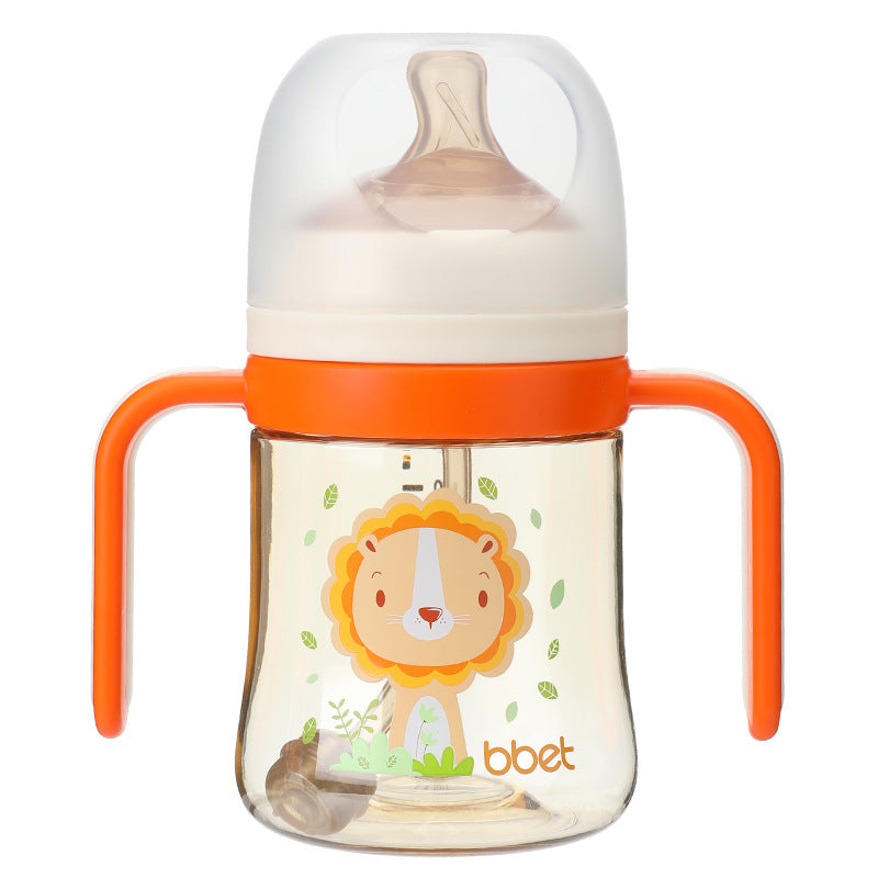 Babycare elephant bottle newborn baby bottle with handles 1+ years baby bottle ppsu straw bottle anti-colic