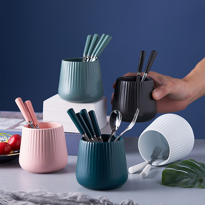 Creative stainless steel fruit fork spoon ceramic storage jar nordic fruit fork spoon household fruit fork storage set