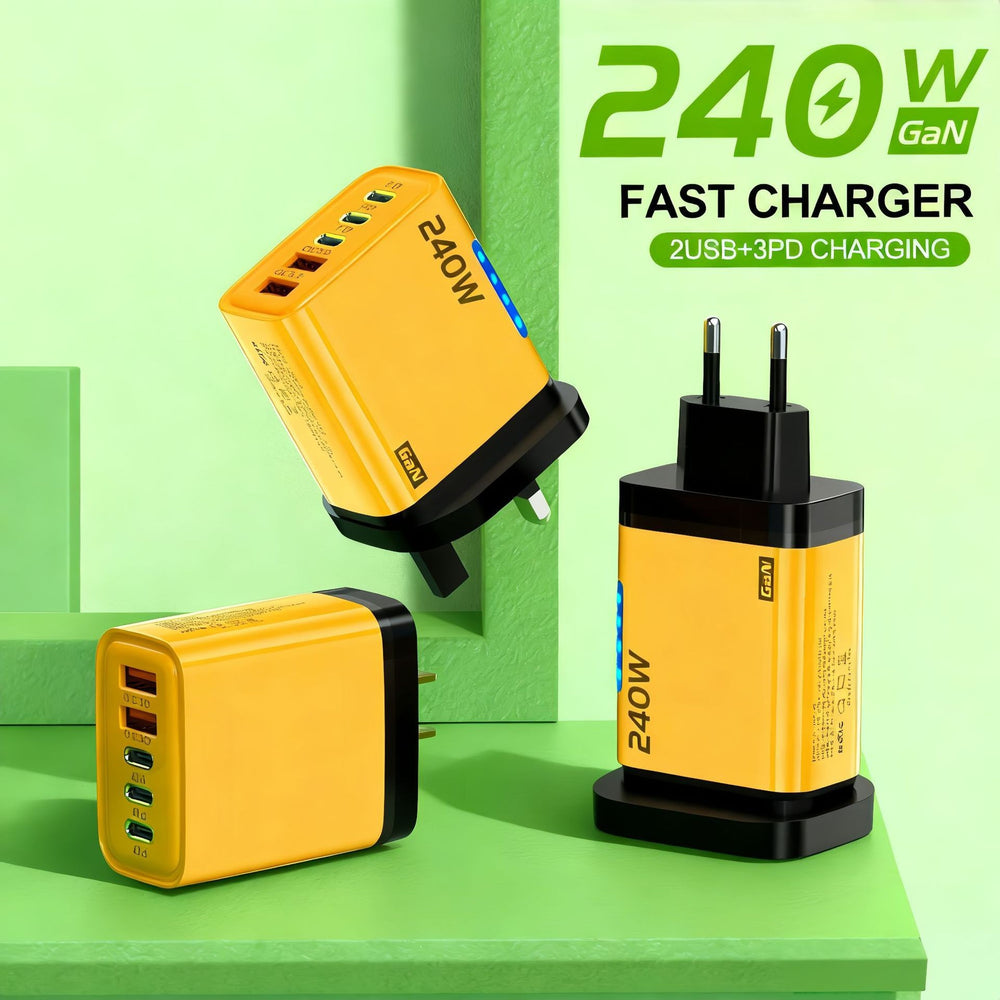 240w dual usb + 3pd charger, compatible with apple 16 and huawei phones, fast charging adapter with type-c charging port