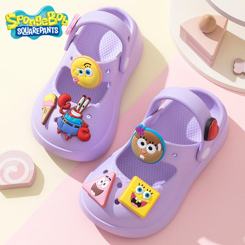 Spongebob squarepants new family kids clogs - thick sole, height increasing, outdoor wear, summer anti-slip, anti-odor beach sandals and slippers