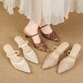 export women's shoes 2026 summer new mesh embroidered pointed toe stiletto heel elegant closed-toe high heel mule sandals