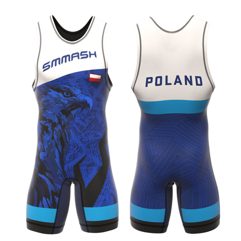 Sublimation full body print men's one-piece wrestling suit custom match weightlifting suit men's and women's free wrestling one-piece vest