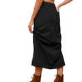 European and american cross-border trade women's summer new  independent station washed elastic waist drawstring denim midi skirt