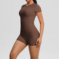 New arrival cross-border fashionpure color double-sided nylon brushed short-sleeved yoga suit sports running fitness two-piece set