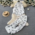 export retro print shirt & high-waisted wide-leg pants two-piece set - women's autumn/spring commute chic casual outfit
