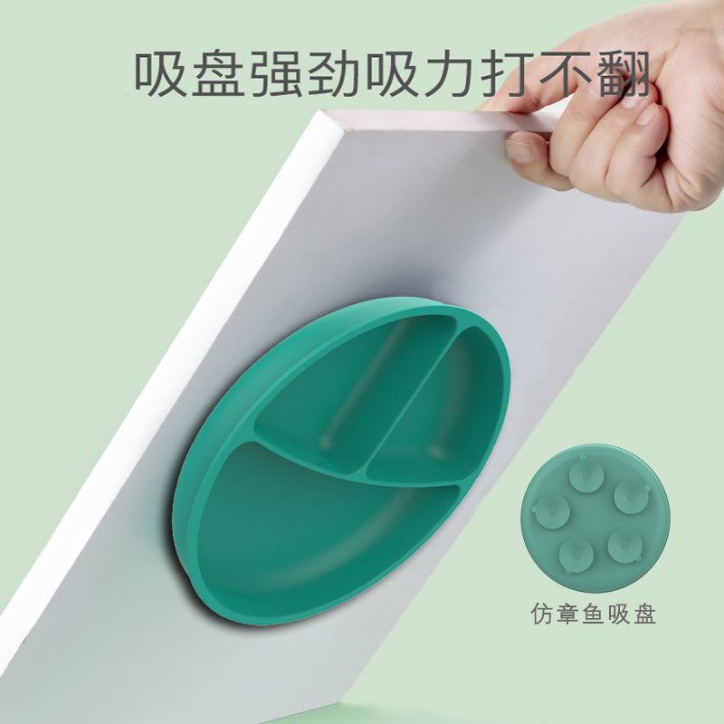 Custom food-grade silicone baby feeding plate - all-in-one snack tray with suction cup, round divided food bowl, weaning supplies