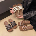 French chic minimalist flat sandals for women - summer 2025 outdoor wear, flat beach roman toe sandals, non-slip
