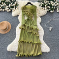Miya european and american dress women's autumn  new fashion three-dimensional flower strap waist fungus long skirt