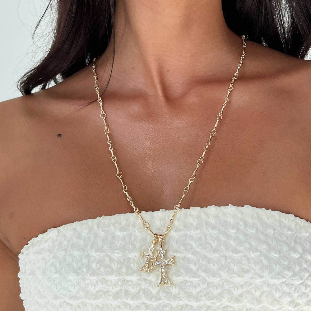 European and american cross-border double cross full diamond pendant necklace niche accessible luxury high-end trendy bamboo clavicle chain accessories