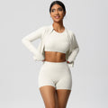 European and american style seamless fleece-lined yoga set - quick-dry, breathable activewear for outdoor leisure, running, and fitness (3-piece)