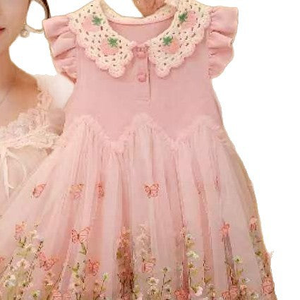 1682 girls' summer new arrival: exquisite embroidered butterfly princess dress - sweet and stylish short-sleeve birthday dress for little girls