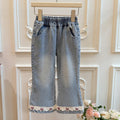 New spring trendy girls' jeans: korean style fashionable and stylish casual pants for kids - versatile children's clothing