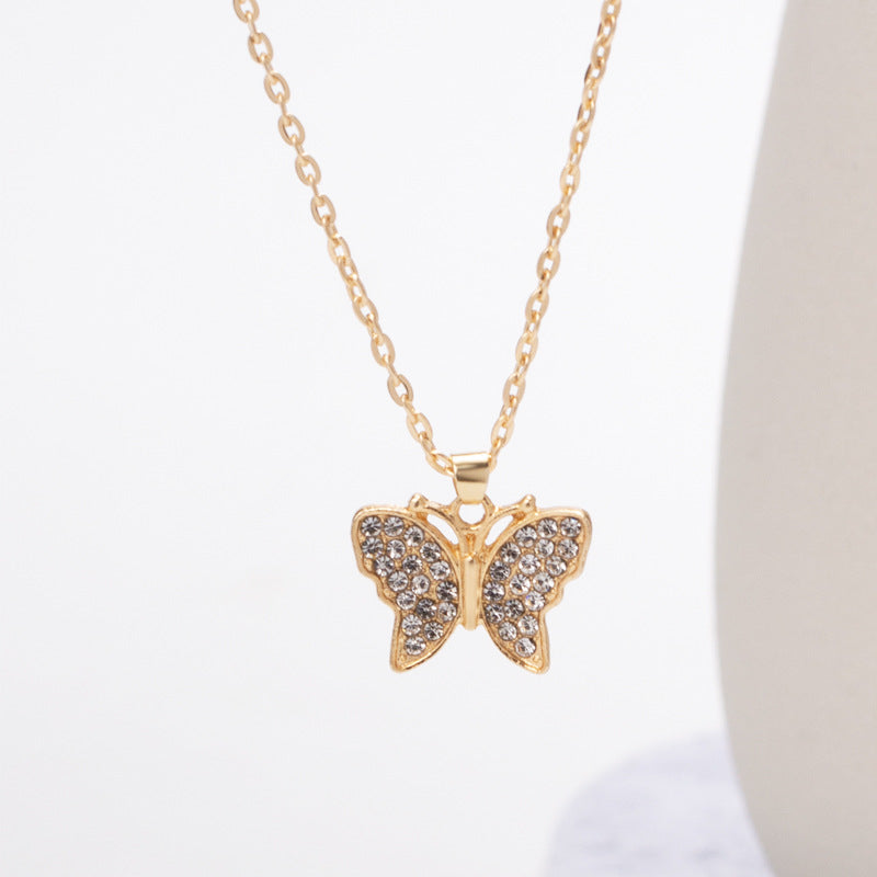 Butterfly necklace wholesale european and american cross-border jewelry simple fashion versatile nichesweater accessories full diamond clavicle chain for women