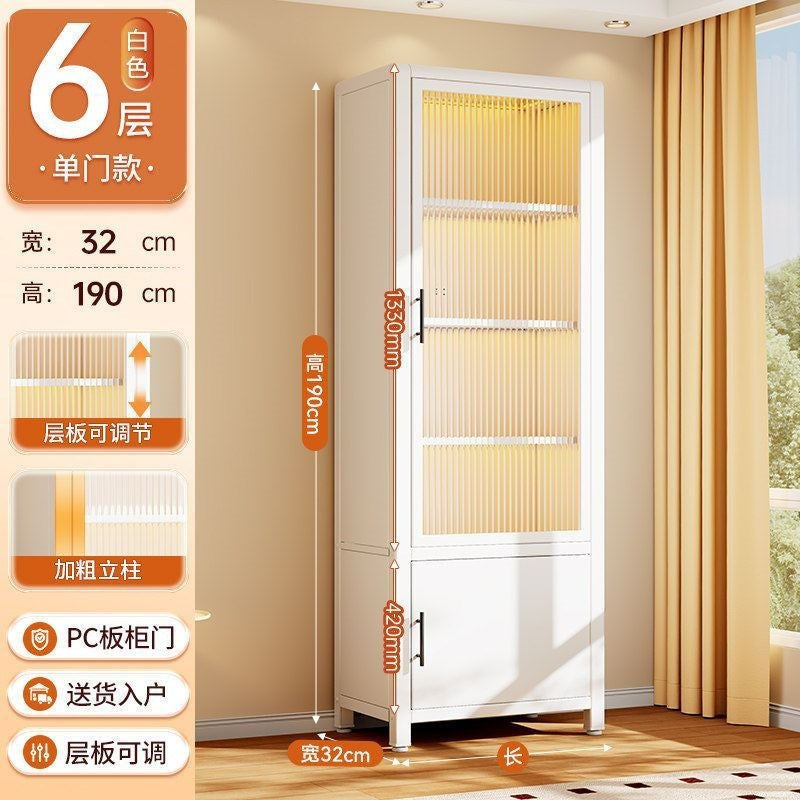 Steel bookshelf movable bookcase with door kids storage rack living room storage cabinet wall-mounted iron double-door bookcase