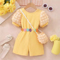 Kids' bubble sleeve ribbed romper with criss-cross back and matching bag