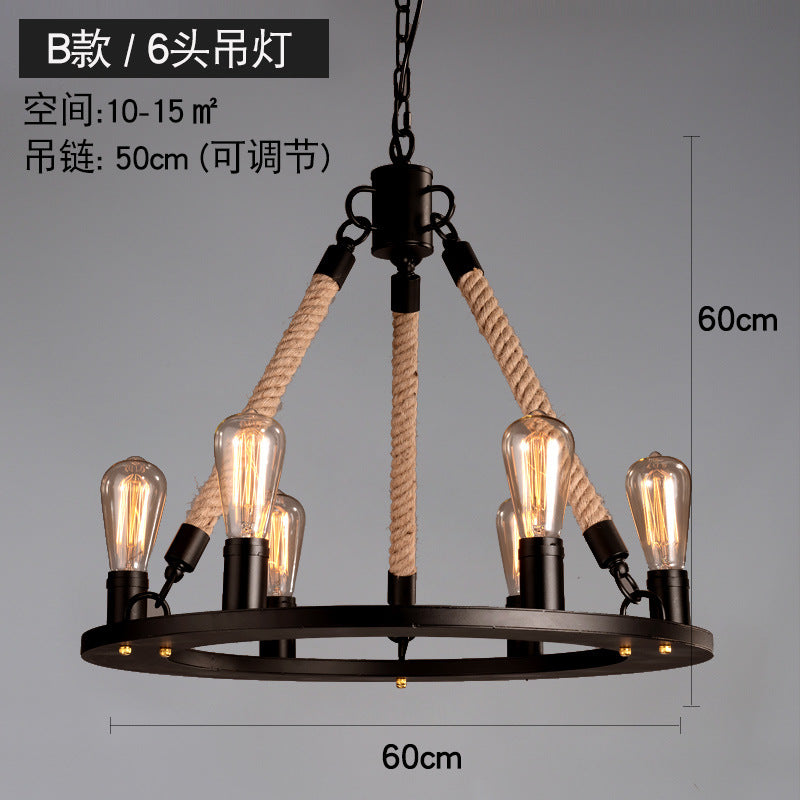 American retro hemp rope chandelier creative hotel lobby B & B restaurant lamp personalized industrial style hotel box lamp
