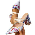 Women's evening party colorful high heel sandals, chunky heel high heels, fashion pointed toe buckle minimalist high heel sandals