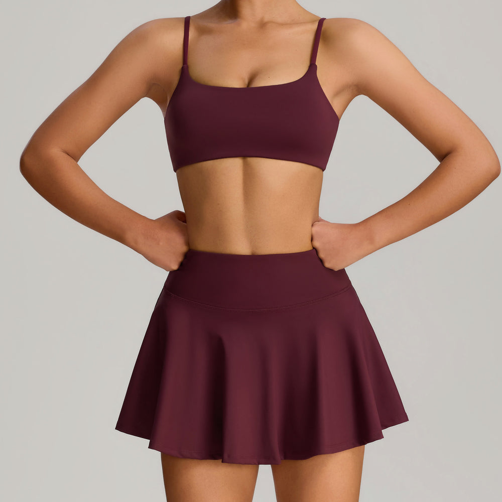 Amazon's new fashion tape yoga sports suit women's outdoor badminton fitness wear flap pocket pants tennis skirt suit