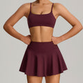 Amazon's new fashion tape yoga sports suit women's outdoor badminton fitness wear flap pocket pants tennis skirt suit