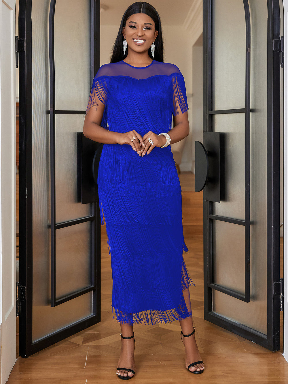 Am210516 mesh patchwork tassel high waist plus size slim fit casual bodycon dress - women's dress