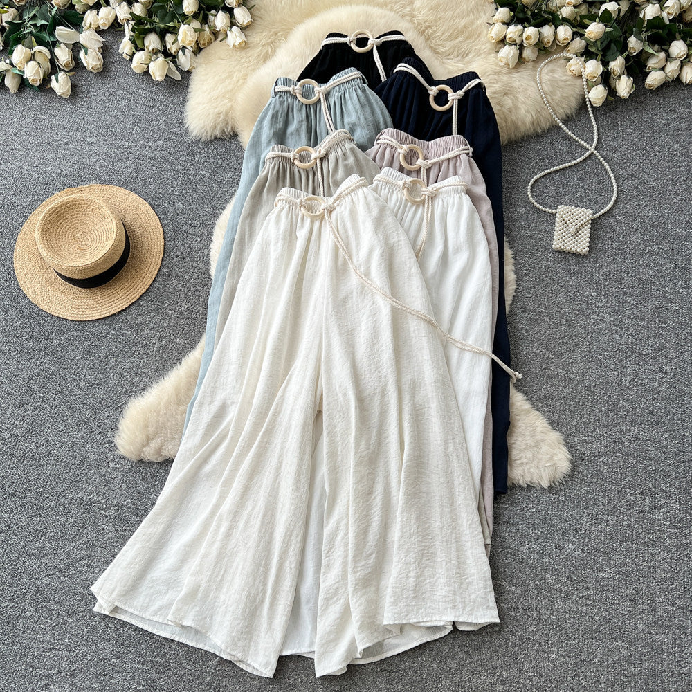 Retrowork clothing style high waistcasualloose pants women's summerlooseslimming lookdrapedtie backcasualpants relaxation