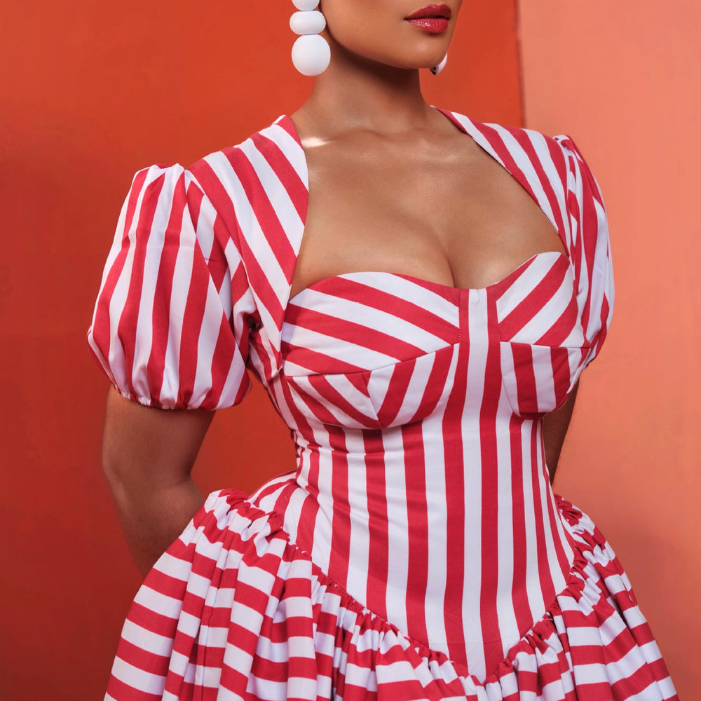 European and american cross-border women's fashion:  summer new arrivals - chic square neck printed striped a-line maxi dress